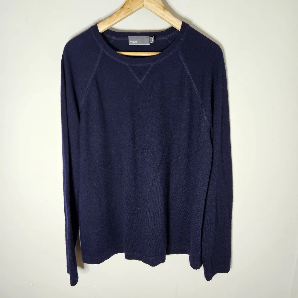 Vince Crewneck Sweater Lightweight Navy Blue Men's L Large Raglan Long Sleeve